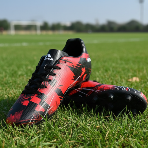 NIVIA Infra 2.0 Football Shoes – Firm Ground Studs (Black/Red)