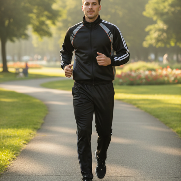 Men’s Premium Black Athletic Tracksuit – Full Zip Performance Set