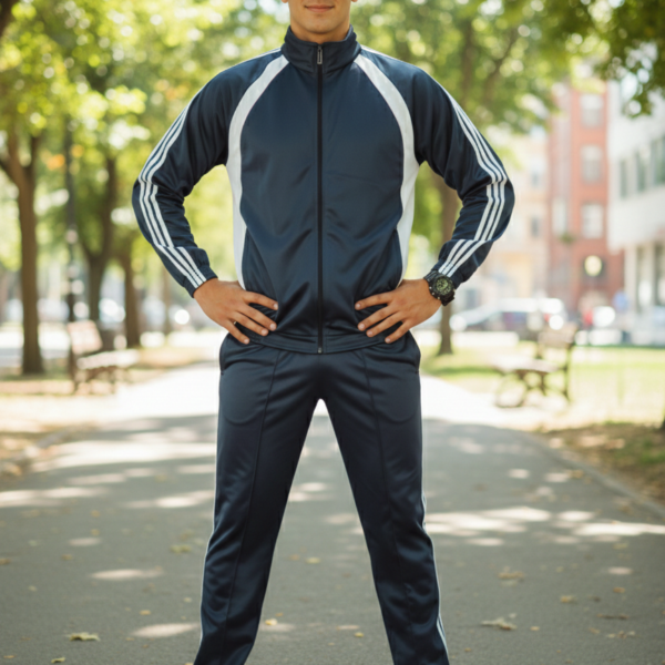 Men’s Premium Steel Blue Full-Zip Athletic Tracksuit