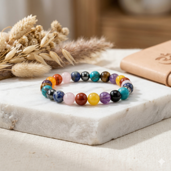 7 Chakra Healing Crystal Bracelet for Balance & Anxiety Relief – Natural Gemstone Reiki Prayer Beads for Yoga, Meditation, and Wellness – Adjustable Spiritual Energy Gift